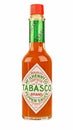 A glass bottle of red Tabasco chili sauce