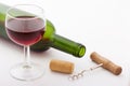 Glass and bottle of red wine. Top view unusually Royalty Free Stock Photo