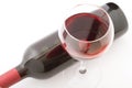 Glass and bottle of red wine. Top view unusually Royalty Free Stock Photo