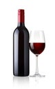 Glass and bottle of red wine on white background Royalty Free Stock Photo