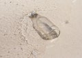 Glass bottle and small broken corals washed up as rubbish on a b Royalty Free Stock Photo