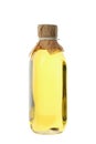 Glass bottle of sunflower oil isolated on background Royalty Free Stock Photo