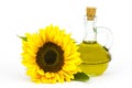 Glass bottle with sunflower oil and sunflower