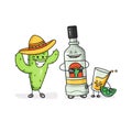 Glass and bottle of tequila. Vector flat cartoon color icon Royalty Free Stock Photo