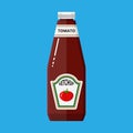 Glass bottle of traditional tomato ketchup