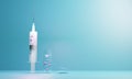 Glass bottle vial of covid-19 vaccine and syringe.3D render of a glass medical ampoule with an antiviral drug.