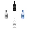 Glass bottle of vodka icon in cartoon,black style isolated on white background. Russian country symbol stock vector Royalty Free Stock Photo