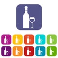 Glass and bottle of wine icons set Royalty Free Stock Photo