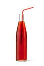 Glass bottled cola with a straw