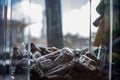 Glass bottles collected for recycling