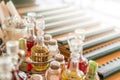 Glass bottles containing oil, vinegar, salt and pepper Royalty Free Stock Photo