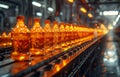 Glass bottles on the conveyor belt in the brewery Royalty Free Stock Photo