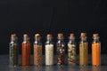 Glass bottles with different spices Royalty Free Stock Photo