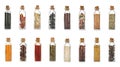 Glass bottles with different spices and herbs Royalty Free Stock Photo