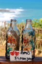 Glass Bottles hand painted Flowers