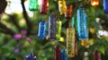 Glass Bottles Hanging From Tree Branches Royalty Free Stock Photo