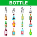 Glass Bottles Linear Vector Icons Set