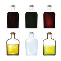 Glass bottles with liquid, transparent containers for different products Royalty Free Stock Photo