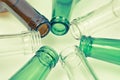 Glass bottles of mixed colors including green, clear white, brow Royalty Free Stock Photo