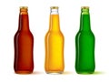 Glass bottles set of different colors with the beer on