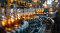 Glass Bottling, An automated assembly line efficiently processes glass bottles, showcasing a seamless production flow in a