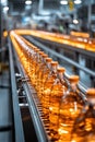 Glass Bottling, An automated assembly line efficiently processes glass bottles, showcasing a seamless production flow in a