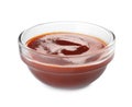 Glass bowl of barbecue sauce on white Royalty Free Stock Photo