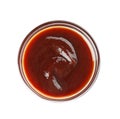 Glass bowl of barbecue sauce on white background Royalty Free Stock Photo