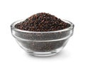 Glass bowl of black quinoa seeds