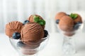 Glass bowl of chocolate ice cream, closeup Royalty Free Stock Photo