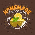 Glass Bowl Cup Plate Dish With Sliced Lemons And Mint Illustrations Preparation For Homemade Lemonade. Vector Graphic.