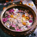 Thai floating flower bowl, vibrant colors Royalty Free Stock Photo