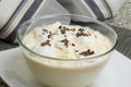 Glass bowl with floating islands made of foam egg