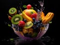 A glass bowl filled with lots of fruit. Generative AI image. Royalty Free Stock Photo