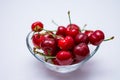 The glass bowl filled with ripe cherries Royalty Free Stock Photo