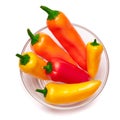 Glass bowl full of Chili or sweet peppers isolated on white background Royalty Free Stock Photo