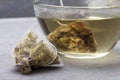 Glass bowl of healthy herbal tea with mint, hibiscus,