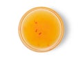 Glass bowl with mango sweet and chilli sauce on white background.Top view.Macro.AI Generative