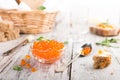 Glass bowl with red caviar Royalty Free Stock Photo