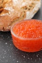 Traditional russian food. Red salmon caviar. Royalty Free Stock Photo