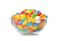 Glass bowl of tasty bright jelly beans isolated Royalty Free Stock Photo