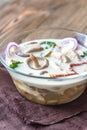 Glass bowl of thai tom kha kai soup Royalty Free Stock Photo