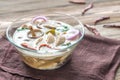 Glass bowl of thai tom kha kai soup Royalty Free Stock Photo