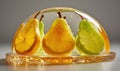 A glass bowl with three pears and three oranges Royalty Free Stock Photo