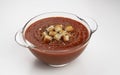 Glass bowl of tomato cream soup Royalty Free Stock Photo