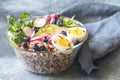 Bowl of wild rice with avocado, egg and lettuce Royalty Free Stock Photo