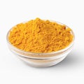 Yellow turmeric powder isolated on white background