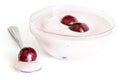 Glass bowl with Yogurt and cherries Royalty Free Stock Photo