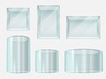 Glass box. Transparent crystal cube and cylinder empty showcases. Museum stand, expo prism pedestal isolated realistic 3d vector Royalty Free Stock Photo