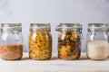 Glass boxes and buckwheat, pasta, rice, organized home simple stylish storage no plastic